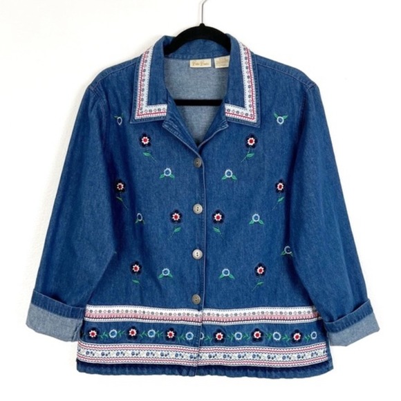 Vintage 80s 90s Bobbie Brooks Jean Jacket Embroidered Floral Cottagecore Country - Picture 2 of 10